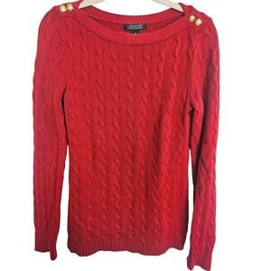 Lauren Ralph Lauren Womens Cable Knit Sweater Sz M Preppy Holiday Xmas Old Money